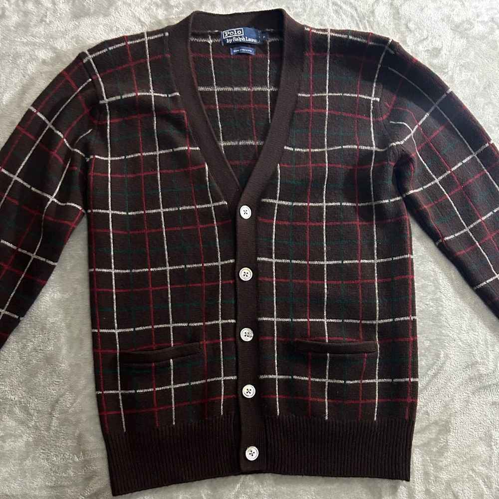 Vintage Polo Ralph Lauren 100% cashmere plaid v-neck cardigan - Picture 2 of 10